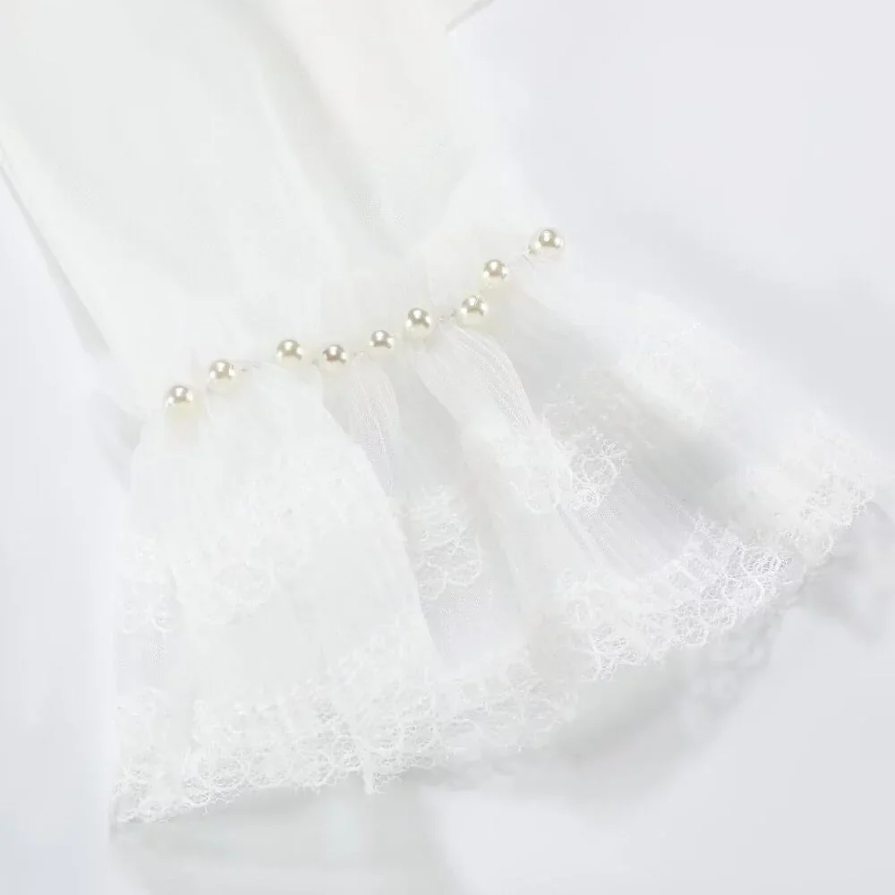 Women's Lvory 05 Floral Short Length Lace Tulle Mesh Wrist Wedding Party Gloves